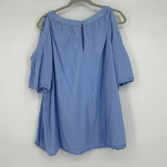 Old Navy Light Blue Top Blouse Cold Shoulder Flare Sleeves Woven Size XXL - Picture 5 of 10